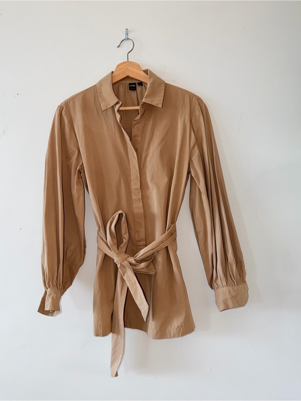 Icône Tan Button Front puff sleeve Belted Shirt Blouse
